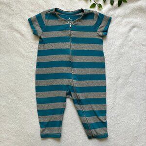 6-12M Baby GAP Striped Romper Teal Grey Cotton Zip Front Short Sleeve GUC